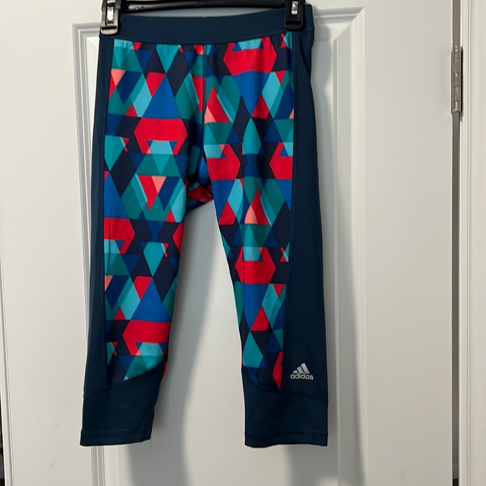 Athletic crop leggings from Adidas.  Fun multicolor print.